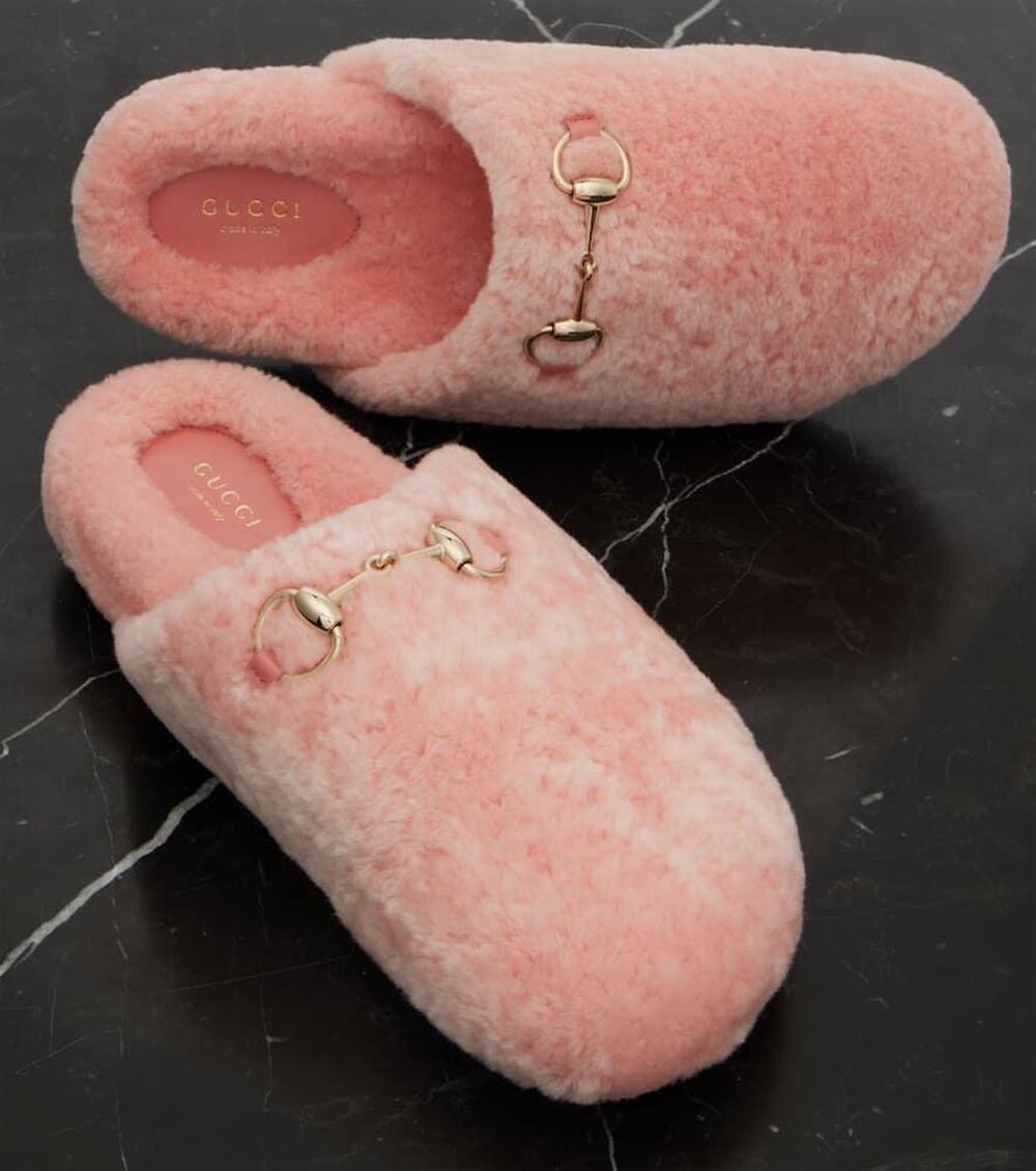 Gucci Horsebit Merino Wool Pink Mules Flat Slides Women’s Shoes Size 38